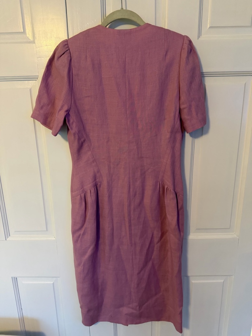 Vintage Adele Simpson Linen Dress Size 10 Pink Midi Tailored Short Sleeve - Picture 5 of 7